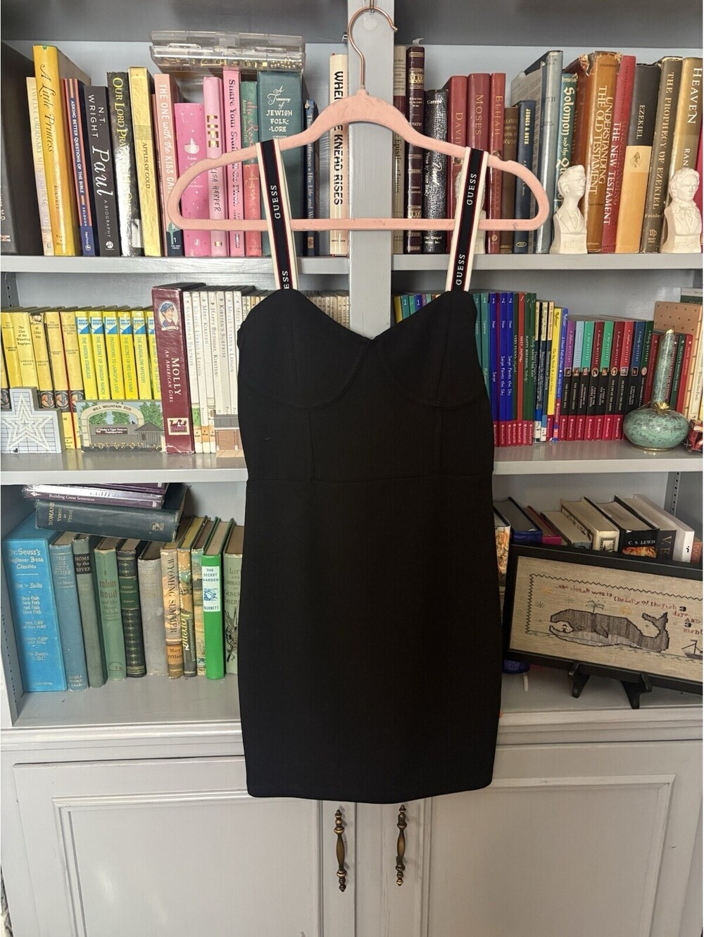 Guess Los Angeles Black Bodycon Mini Dress Brand Name On Straps Size Medium